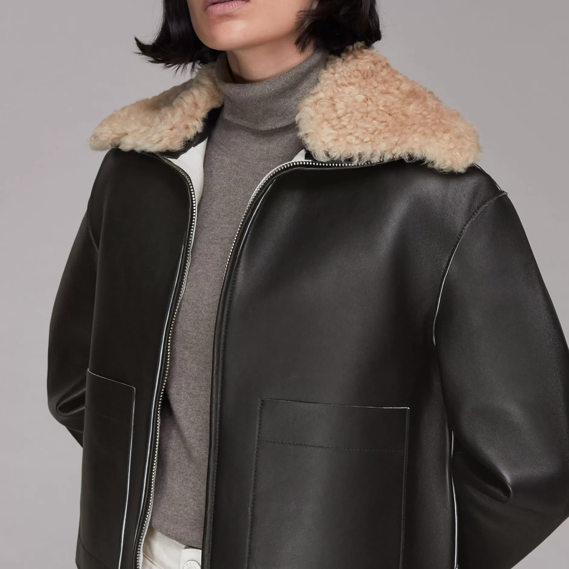 Women Whistles Jackets | Bonded Shearling Collar Jacket