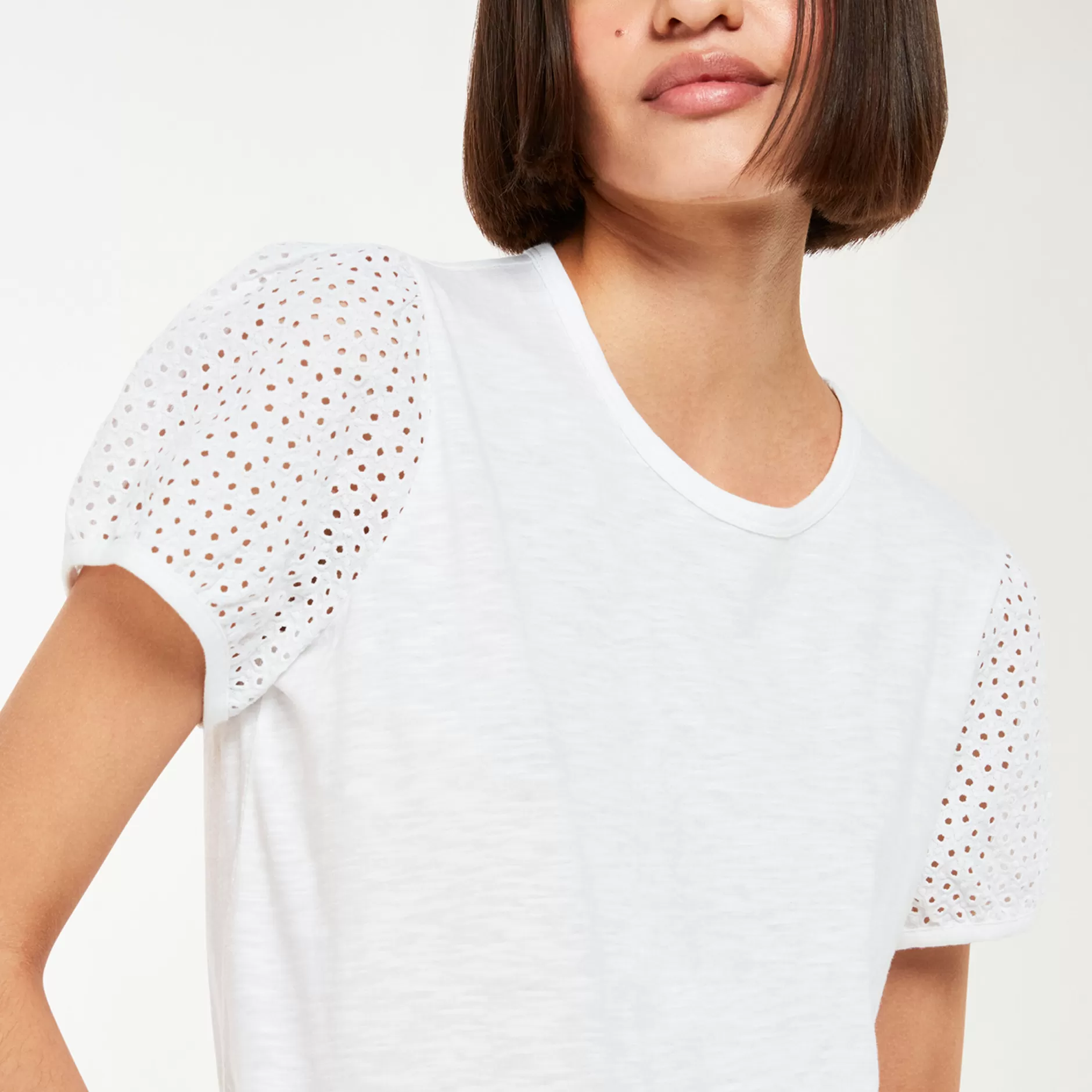 Women Whistles T-Shirts | Broderie Puff Sleeve T-Shirt