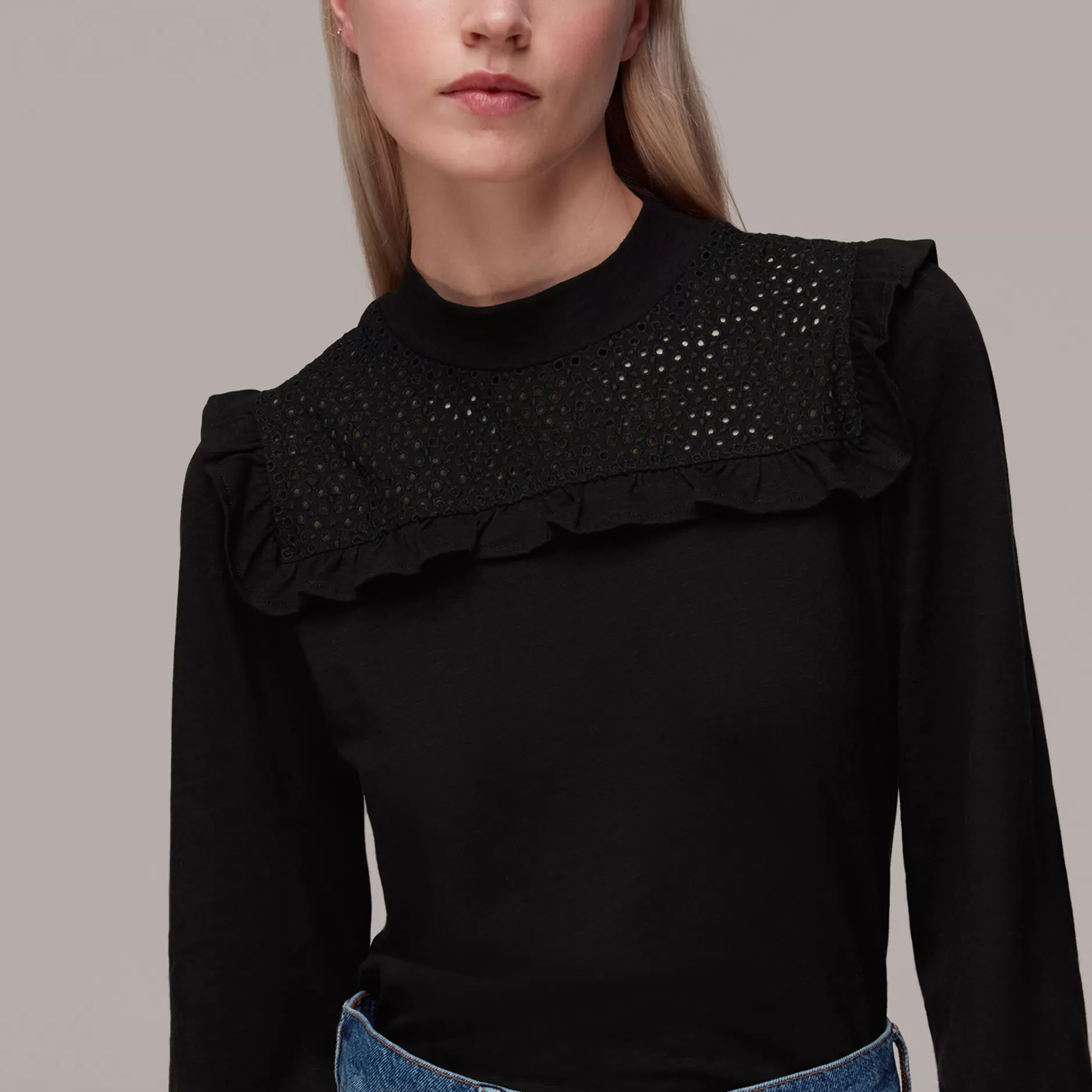 Women Whistles Tops | Broderie Yoke Frill Detail Top