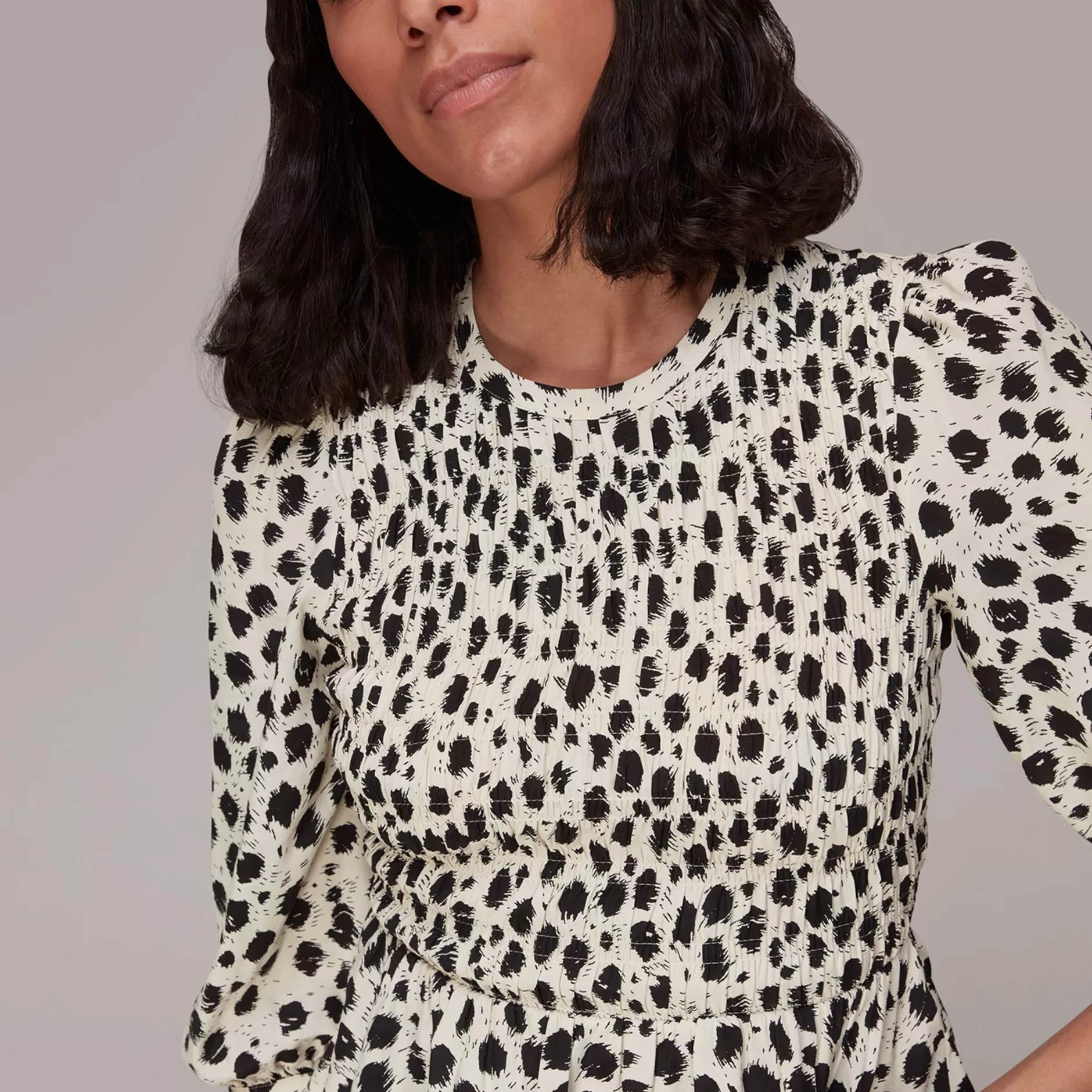 Women Whistles Tops | Brushed Dalmatian Shirred Top