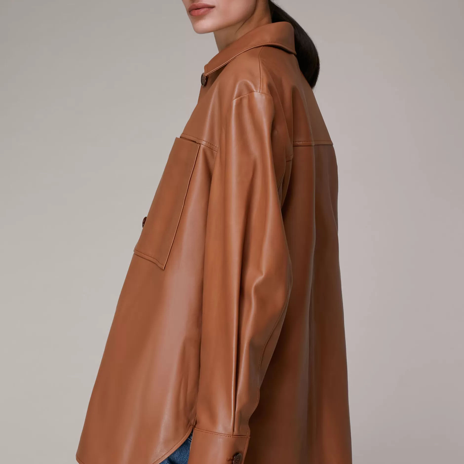 Women Whistles Jackets | Cady Leather Pocket Overshirt