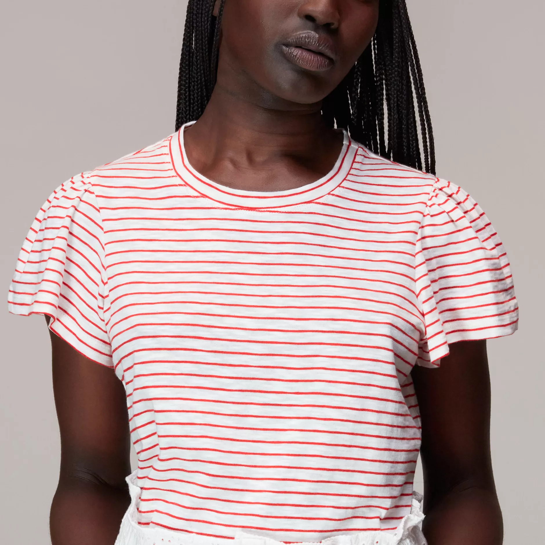 Women Whistles T-Shirts | Cotton Frill Stripe T Shirt