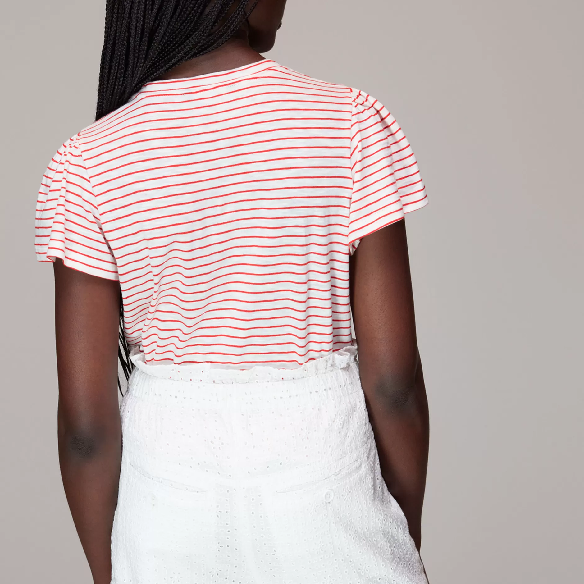 Women Whistles T-Shirts | Cotton Frill Stripe T Shirt