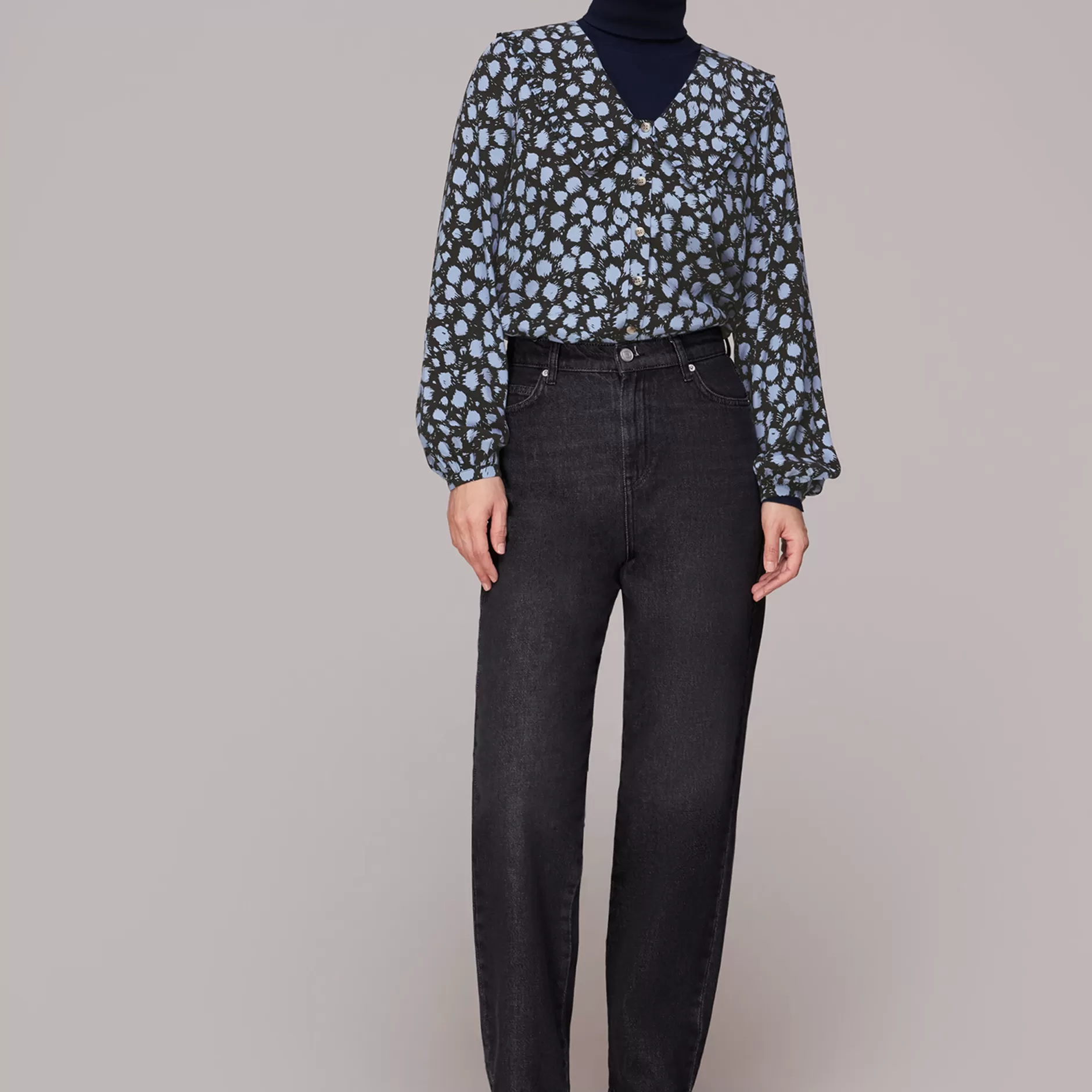 Women Whistles Tops | Dalmatian Print Collar Top