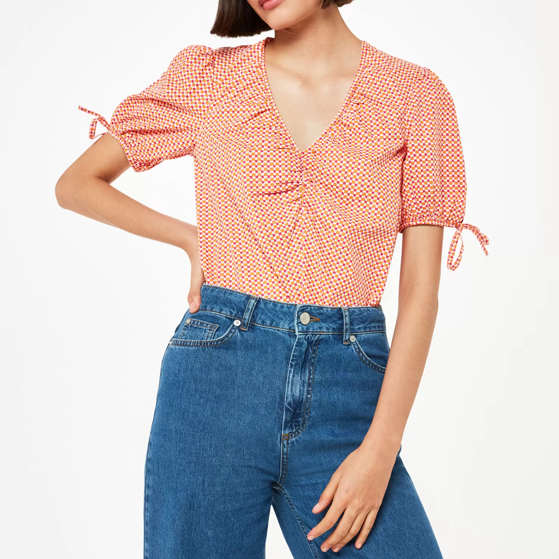 Women Whistles Tops | Ditsy Square Ruched Front Top