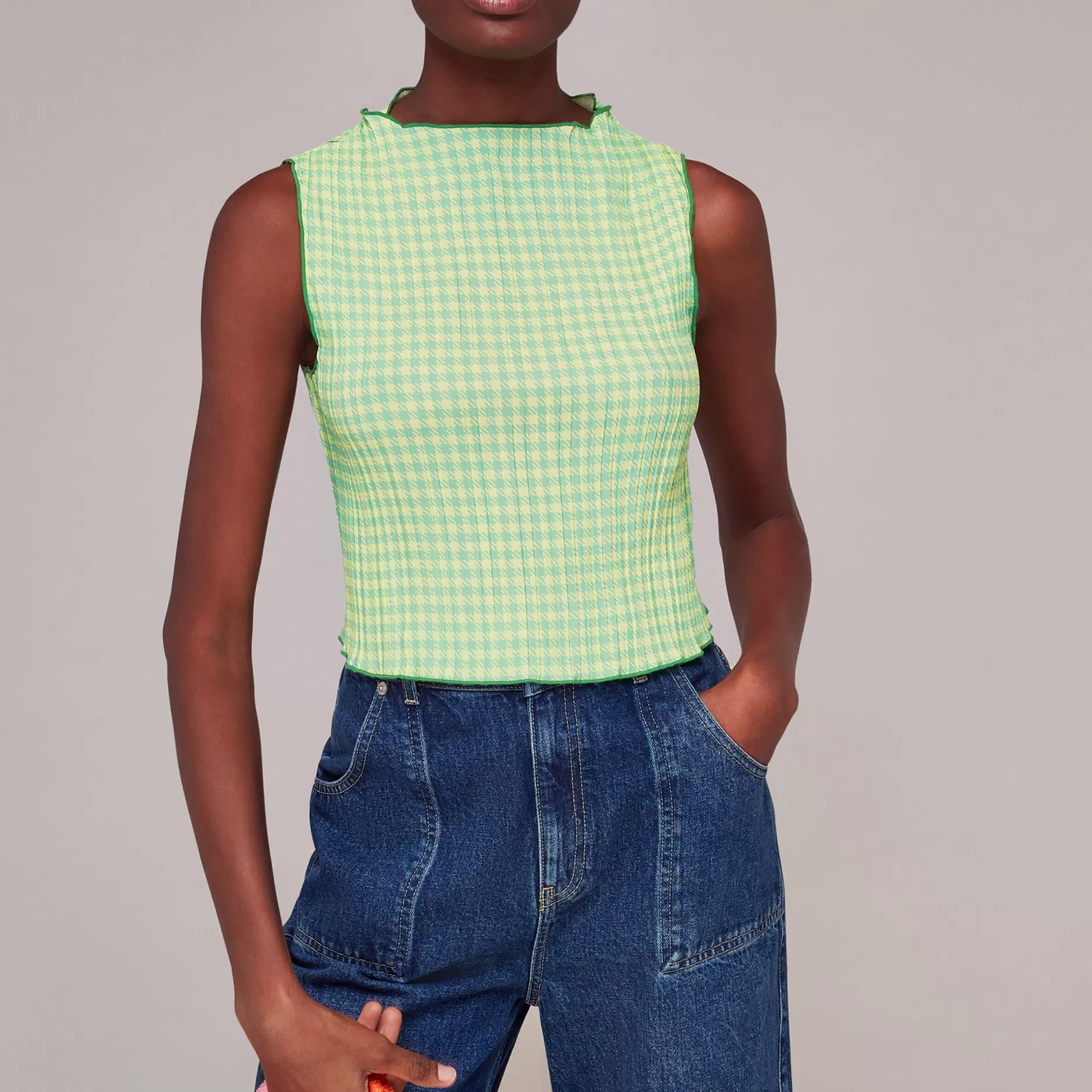 Women Whistles Tops | Houndstooth Gingham Plisse Top