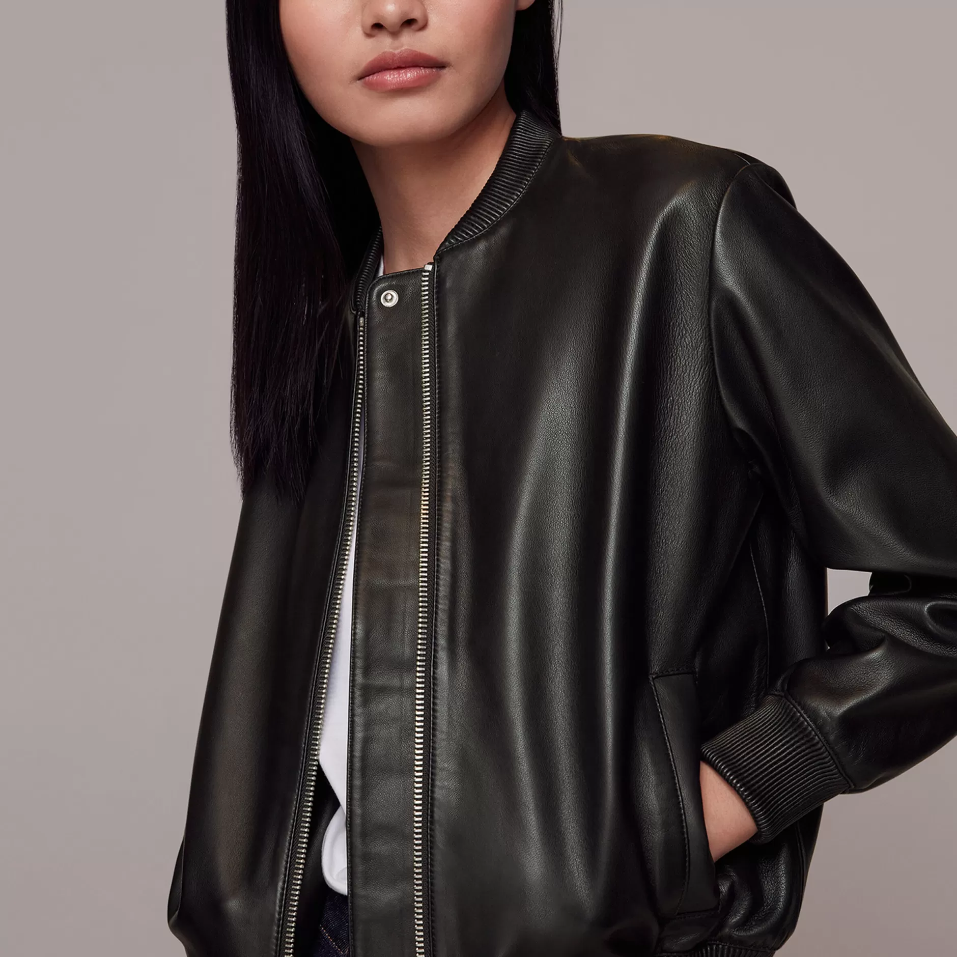 Women Whistles Jackets | Laura Leather Bomber Jacket