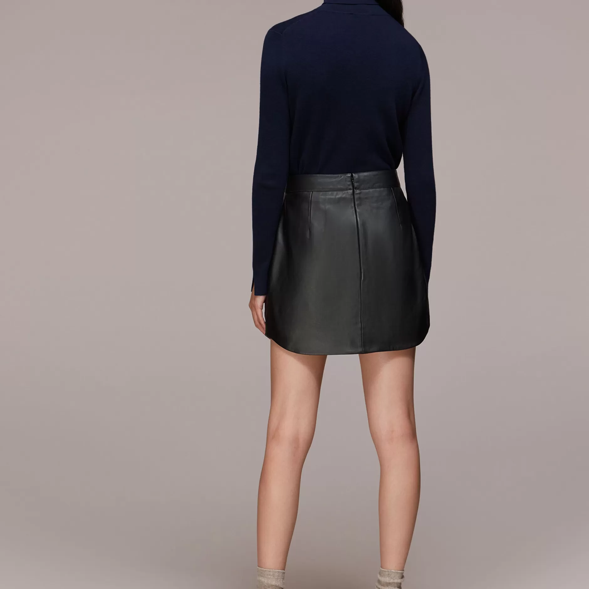 Women Whistles Tailoring | Leather Curved Hem Mini Skirt