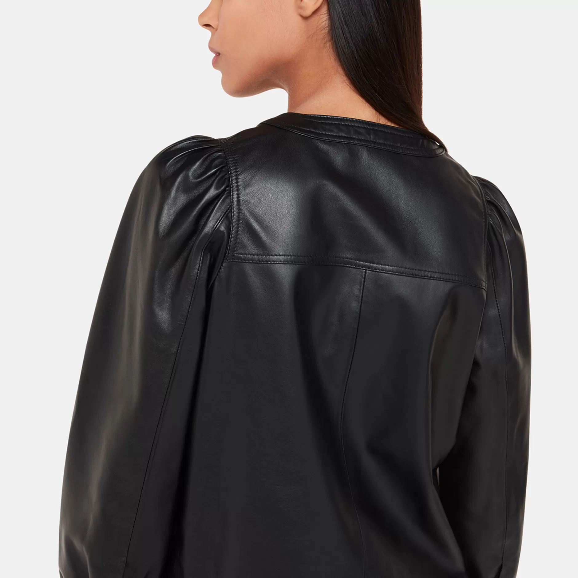 Women Whistles Tops | Leather Gathered Sleeve Shirt