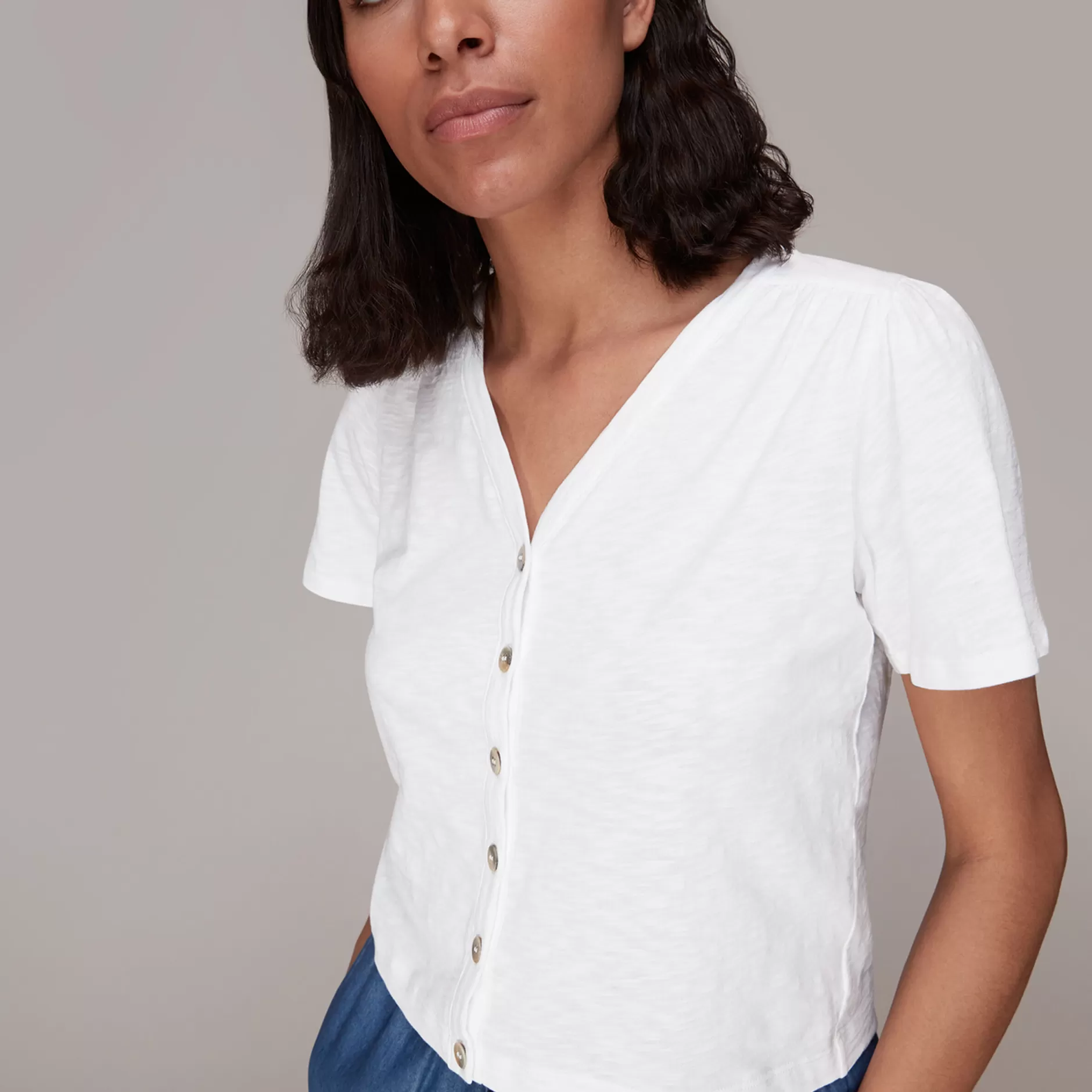 Women Whistles T-Shirts | Maeve V Neck Button Front Tee