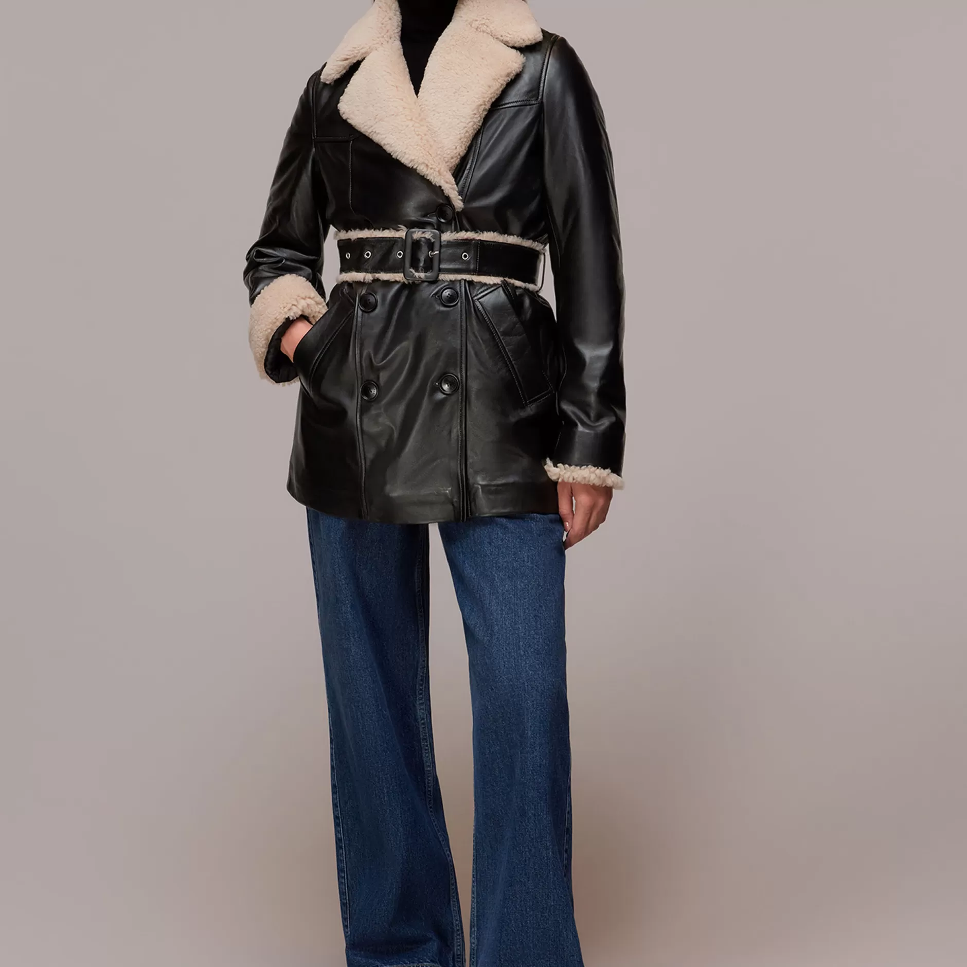 Women Whistles Coats | Maya Leather Belted Coat