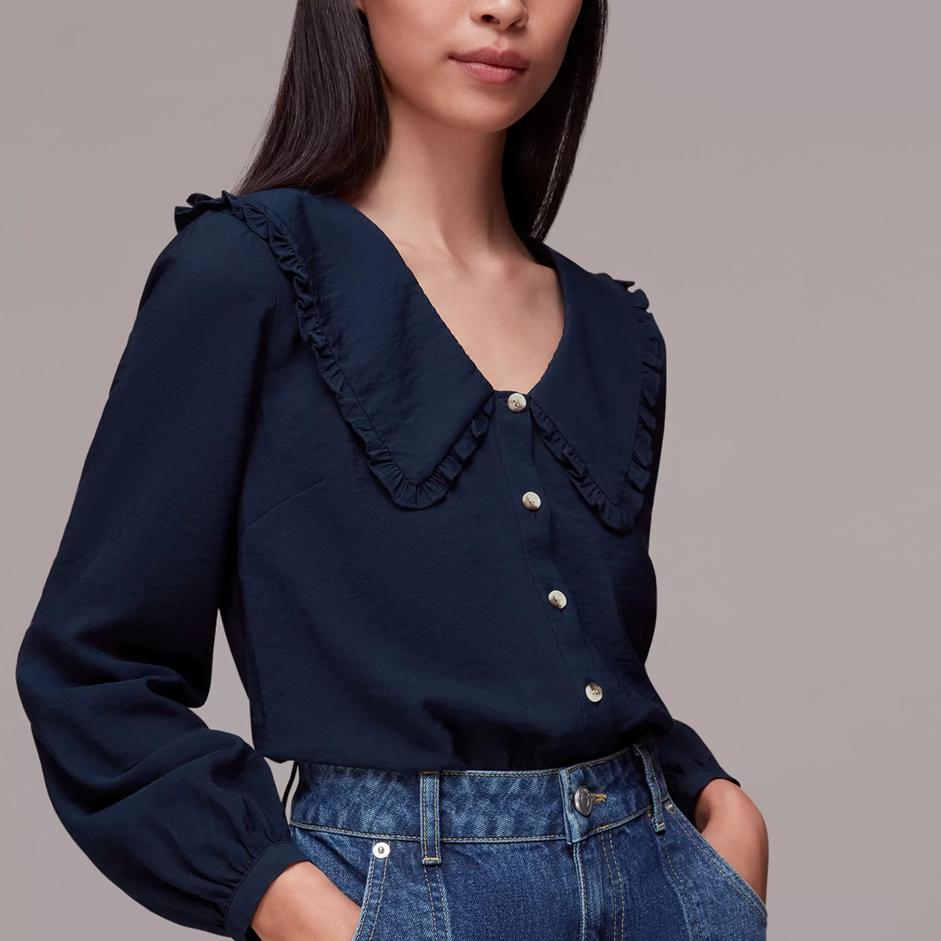 Women Whistles Tops | Oversized Collar Detail Top