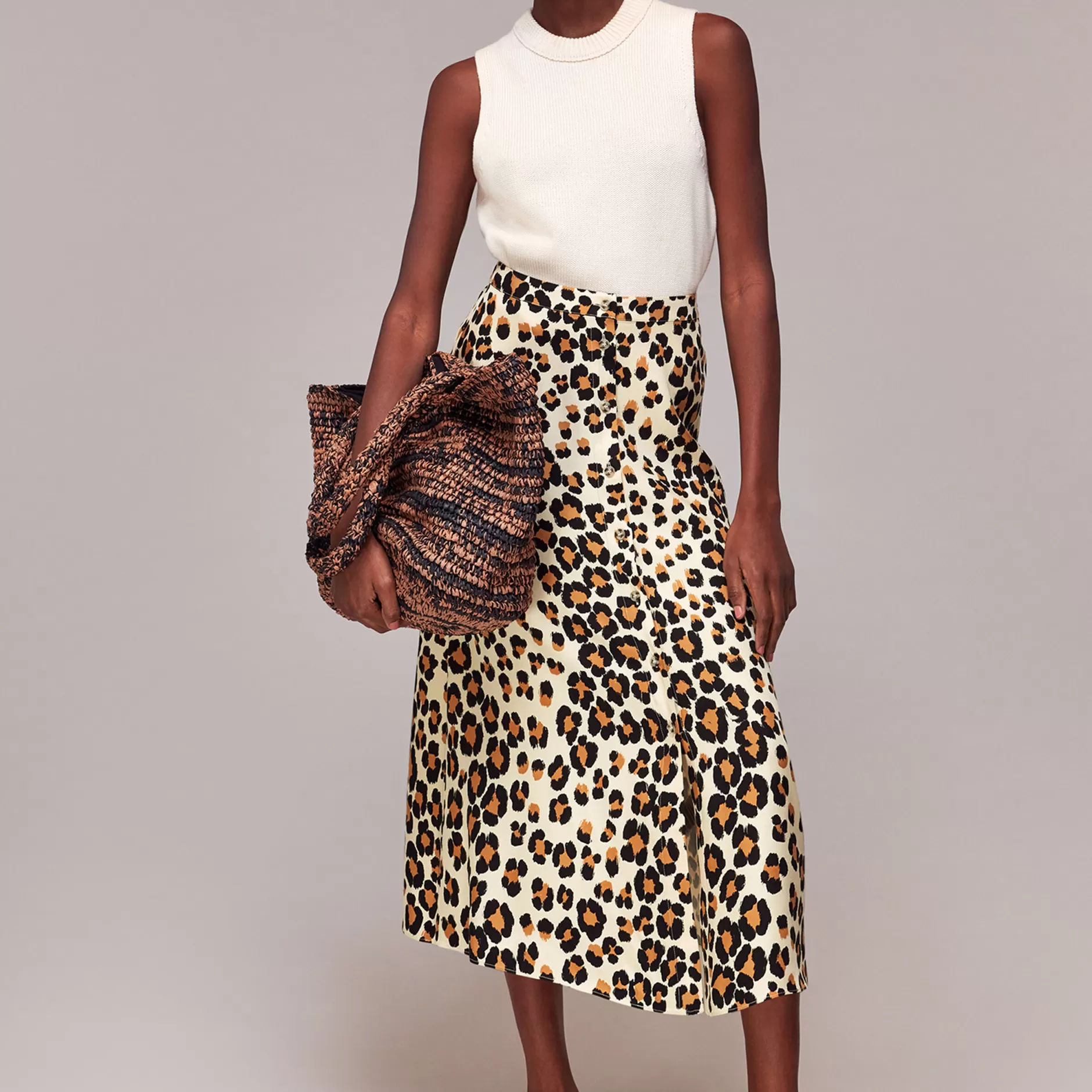 Women Whistles Skirts | Painted Leopard Button Skirt