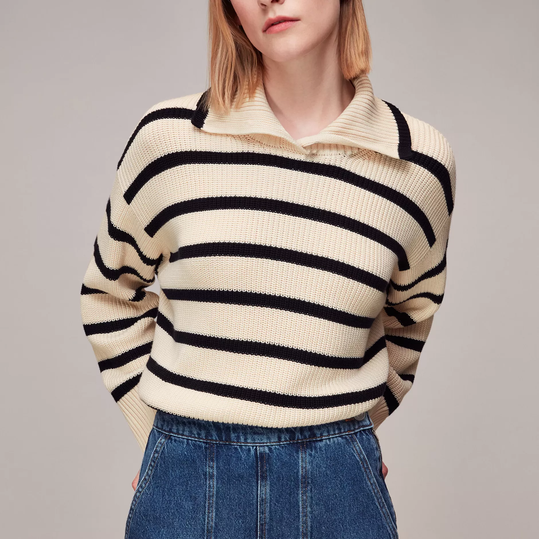 Women Whistles Knitwear | Rib Stripe Collar Sweater