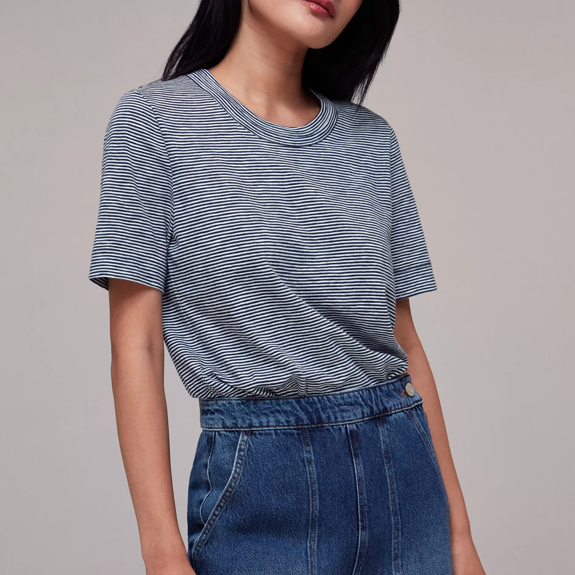 Women Whistles T-Shirts | Rosa Double Trim Stripe Tshirt