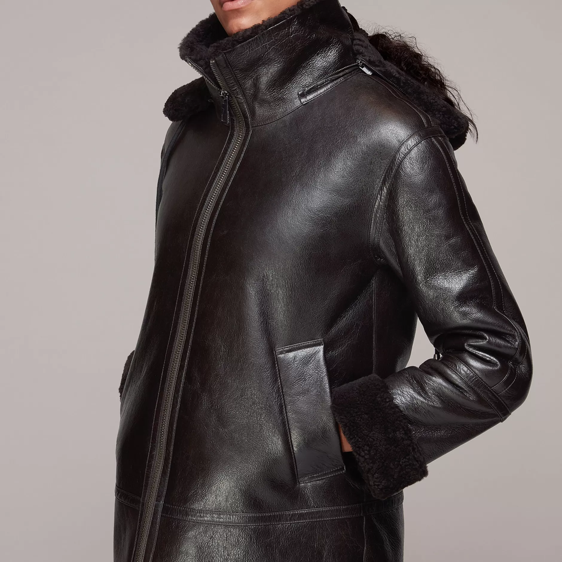 Women Whistles Coats | Shearling Hooded Biker