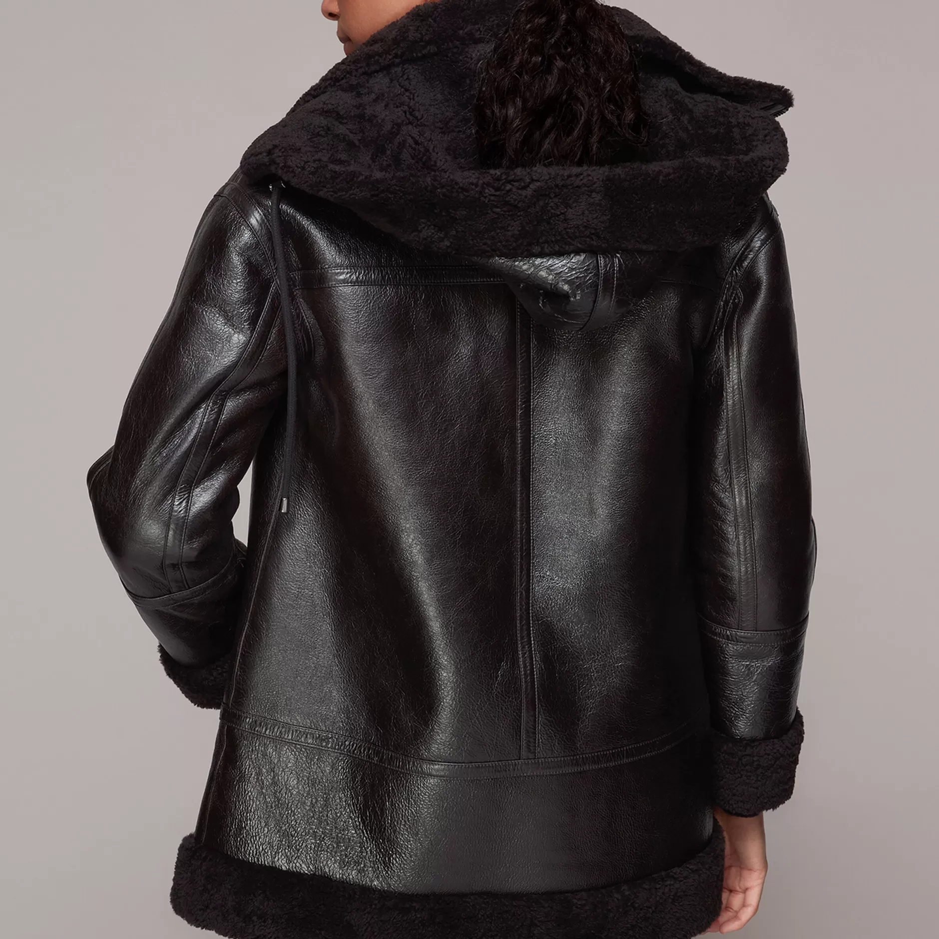 Women Whistles Coats | Shearling Hooded Biker