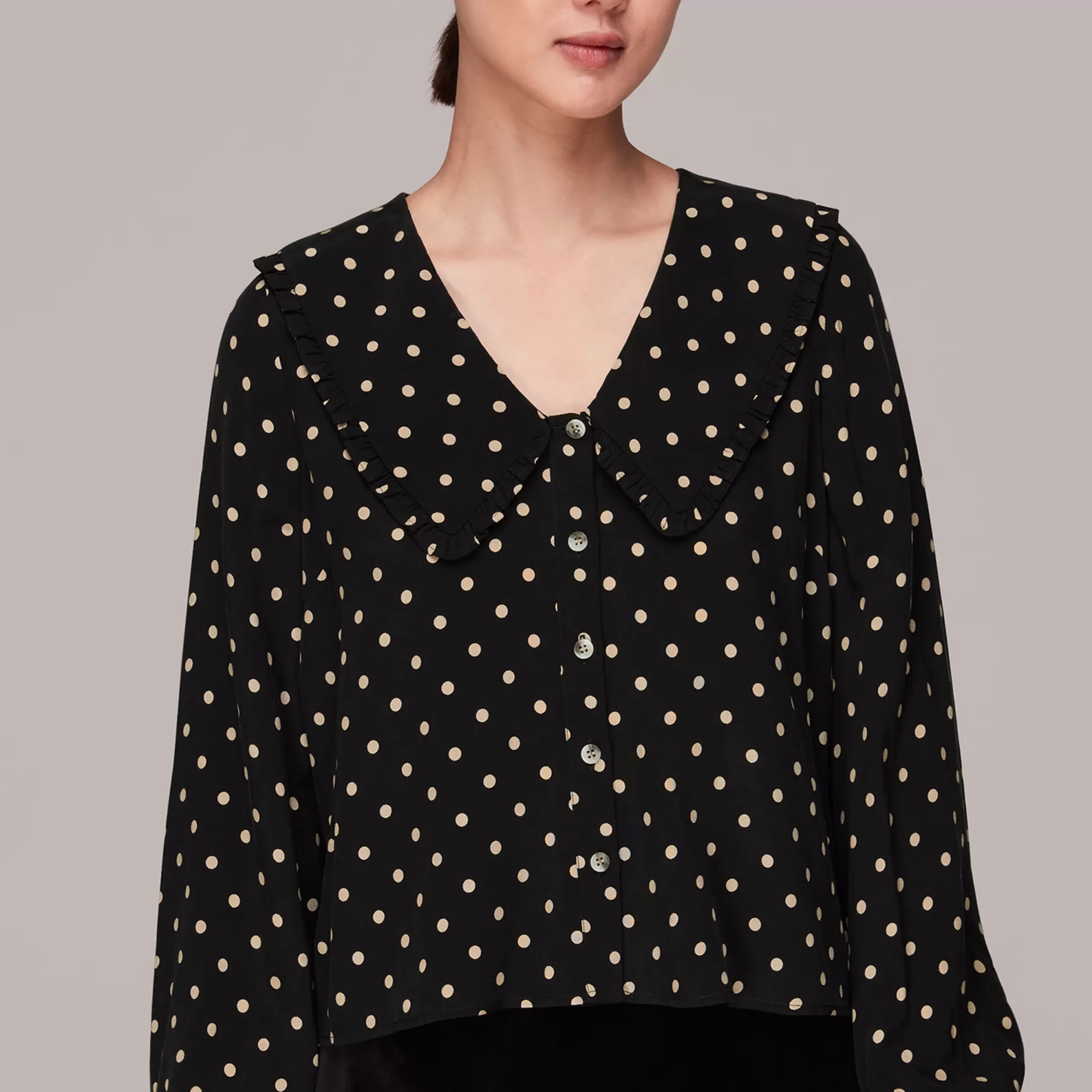 Women Whistles Tops | Spot Print Collar Top