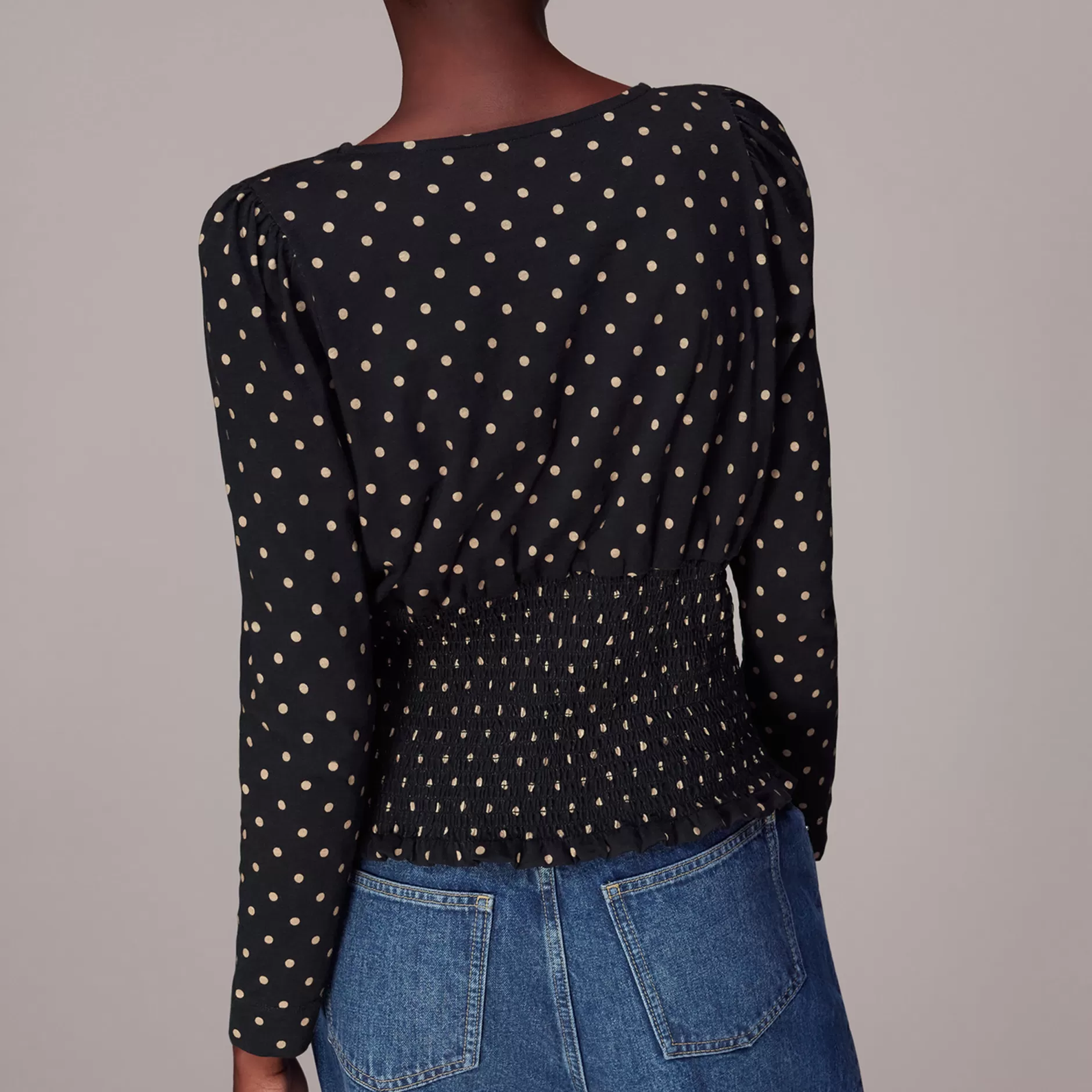 Women Whistles Tops | Spot Square Neck Shirred Top