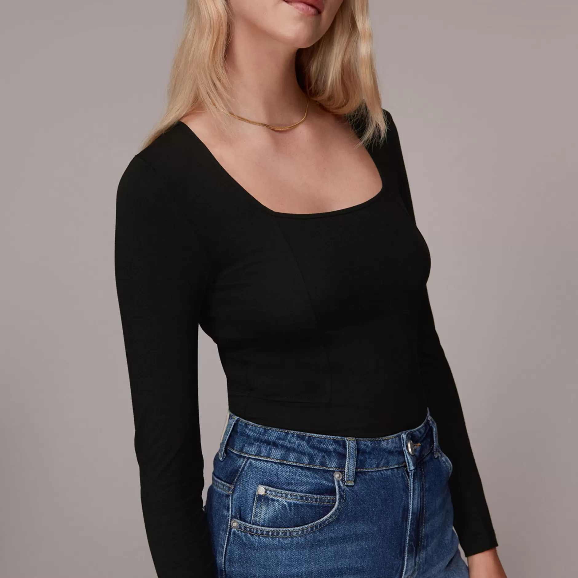 Women Whistles Tops | Square Neck Long Sleeve Top