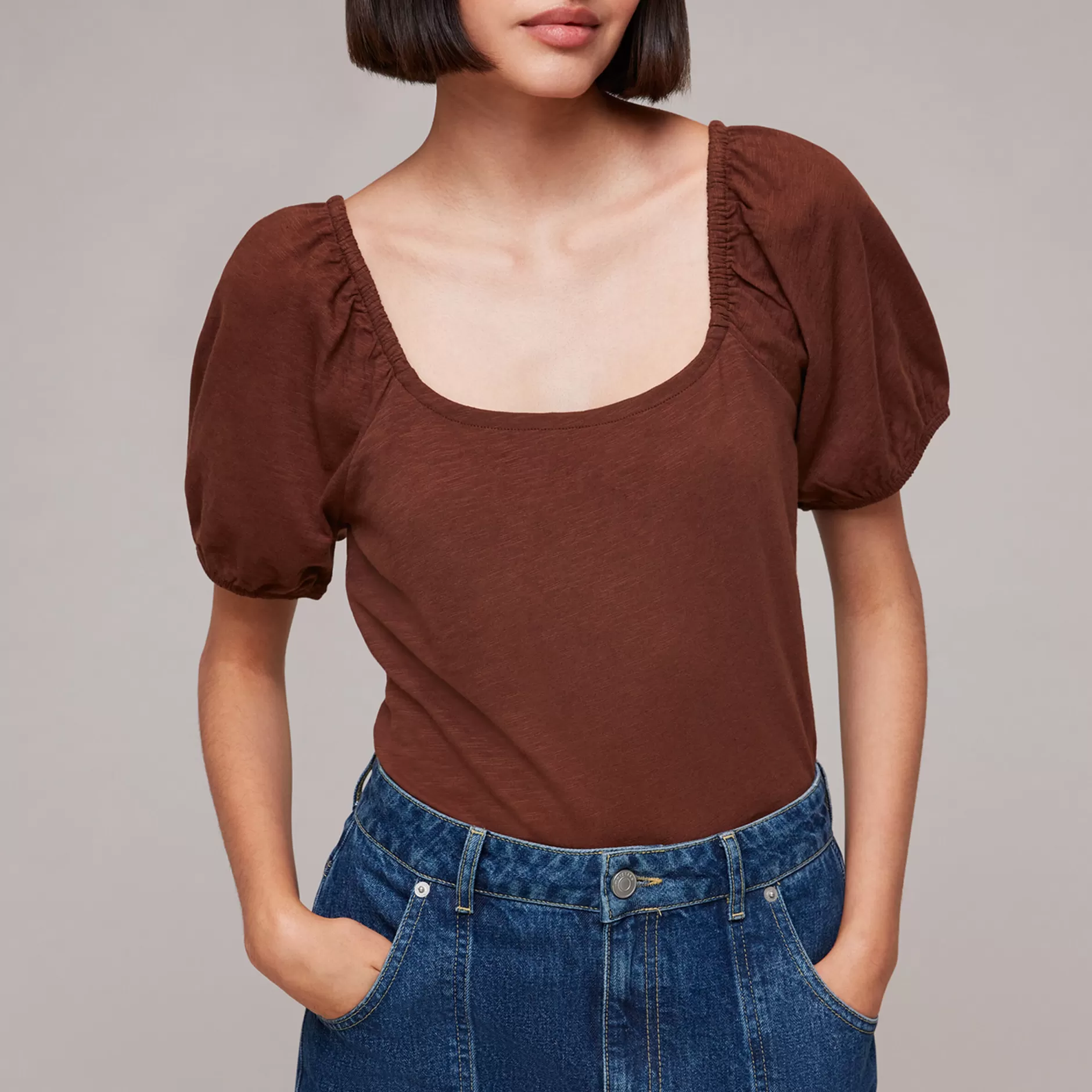 Women Whistles T-Shirts | Square Neck Puff Sleeve Top