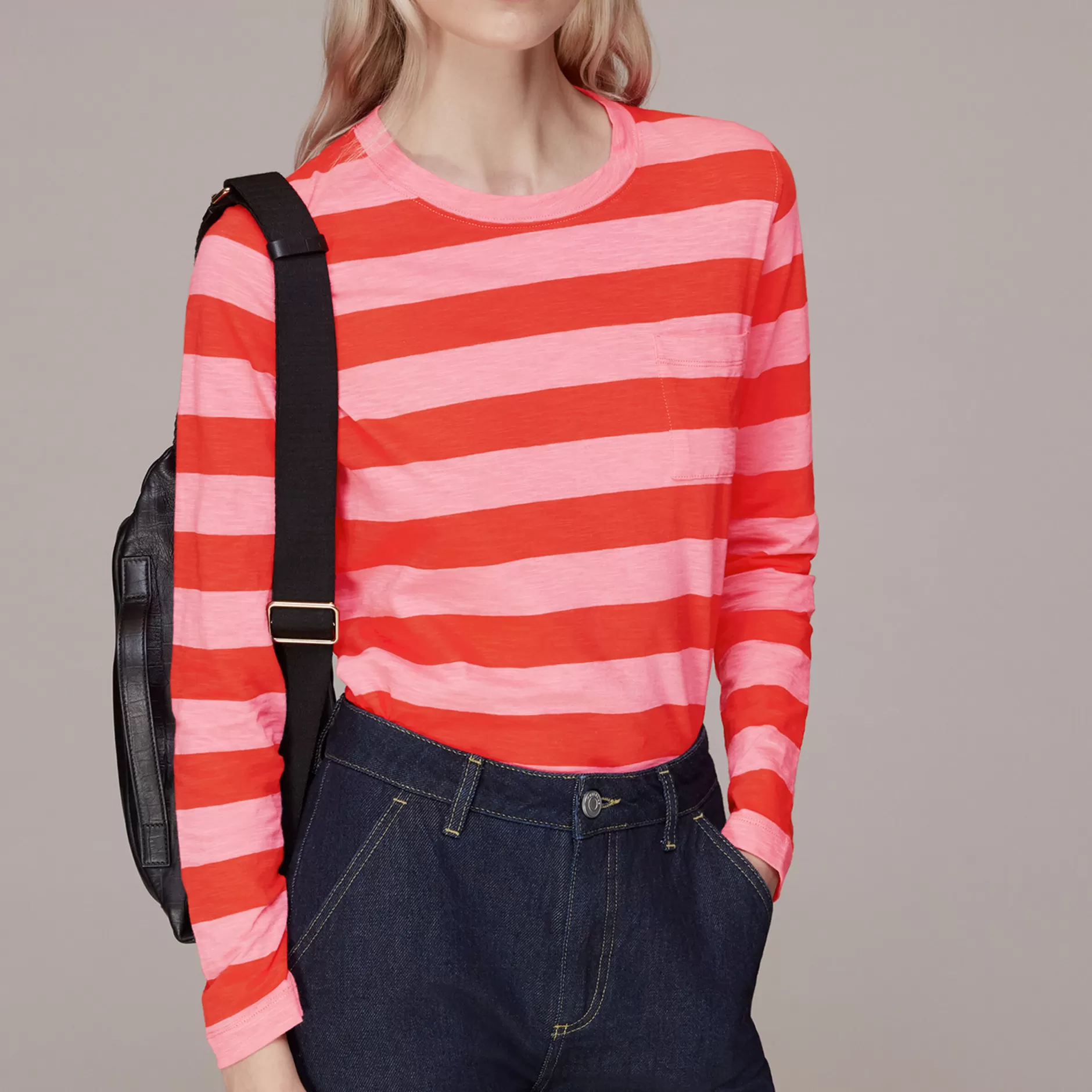 Women Whistles Tops | Stripe Crew Neck Pocket Top