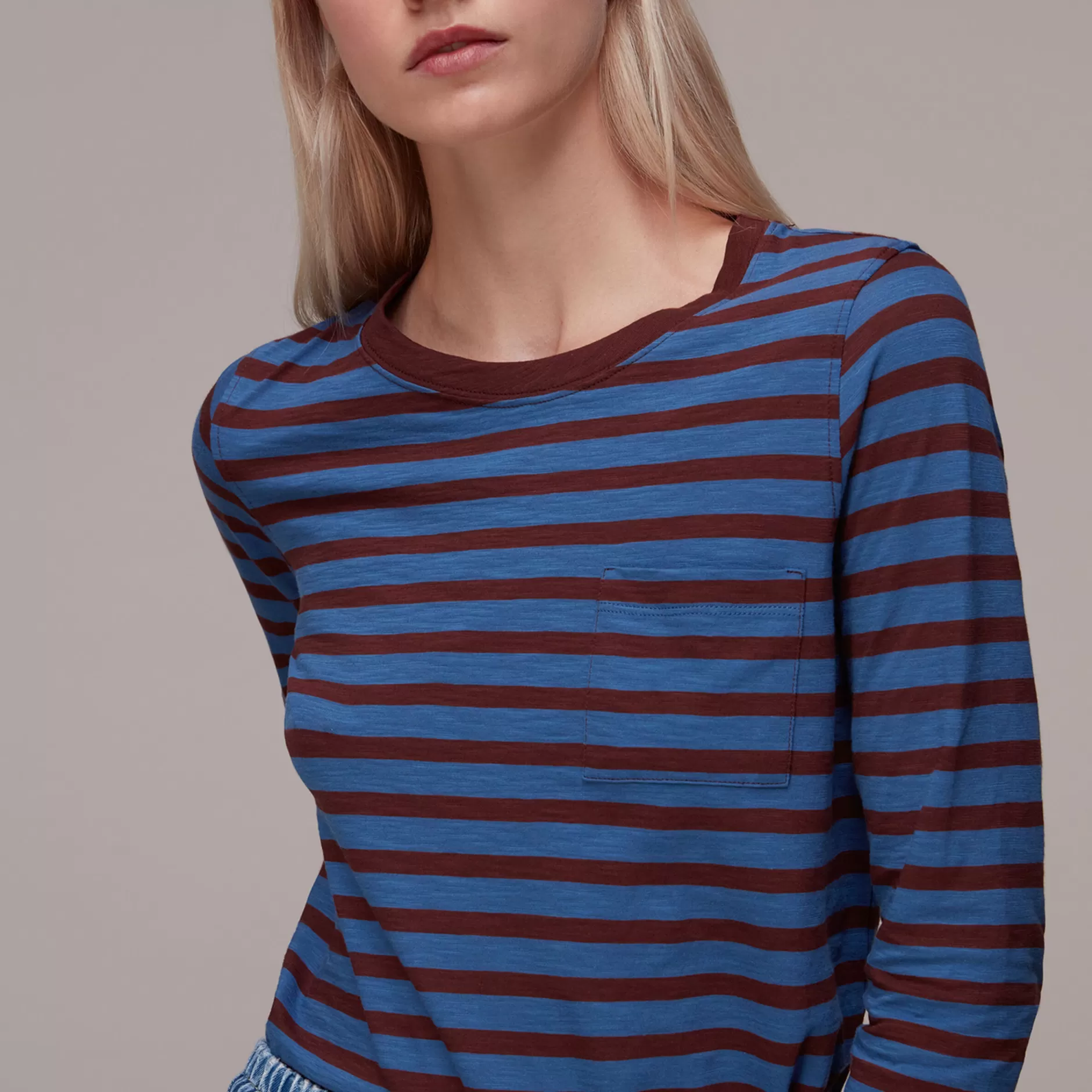 Women Whistles T-Shirts | Stripe Crew Neck Pocket Top