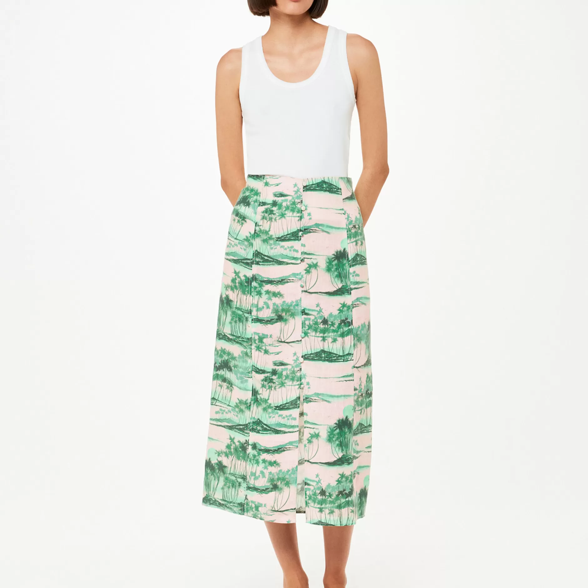 Women Whistles Skirts | Waving Palms Button Skirt